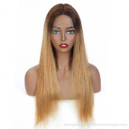 Ombre Honey Brown Loose Deep Wave T Part Lace Wig Raw Human Hair Wigs Highlights Honey Blonde Ombre Remy Wig